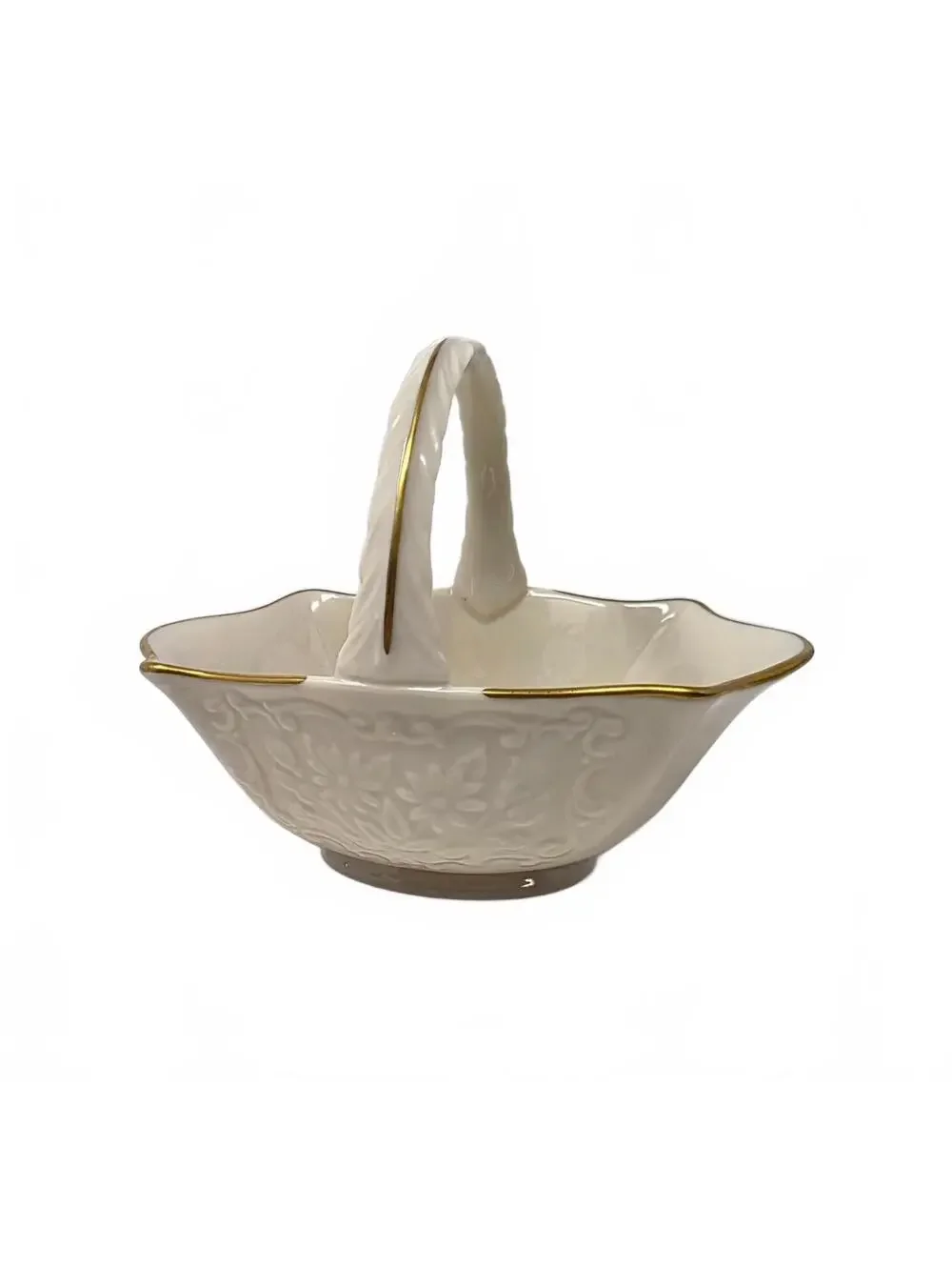 Vintage Lenox Sans Souci Basket Ivory Porcelain 24K Gold Floral USA
